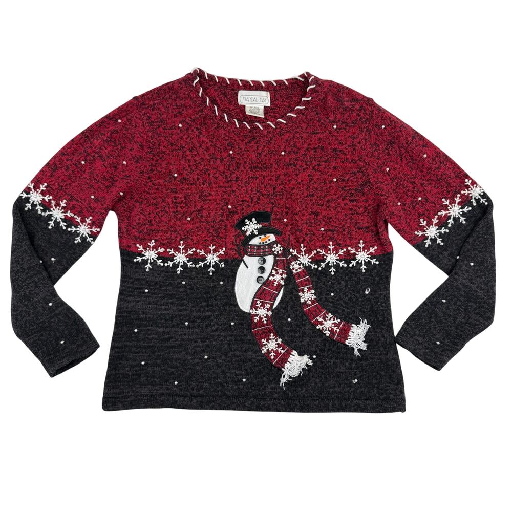 Vtg 90s Snowman Sweater Ramie Cotton Women’s L Festive Holiday Ugly Christmas